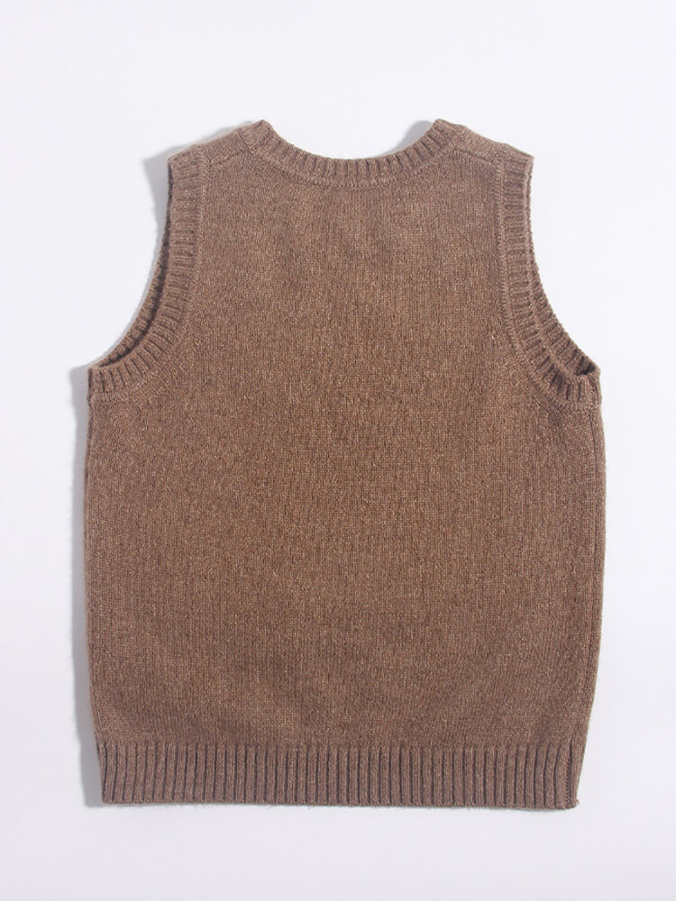 Kids Brown Duck Family Knit Sleeveless Cashmere Sweater Vest